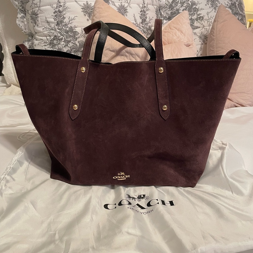Coach Reversible market Suede Tote brown / black